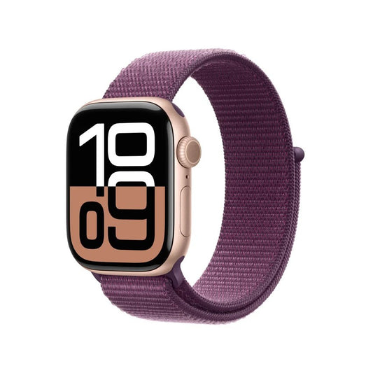 New Apple Watch Series 10 GPS + Cellular 46mm Rose Gold Aluminium Case with Plum Sport Loop